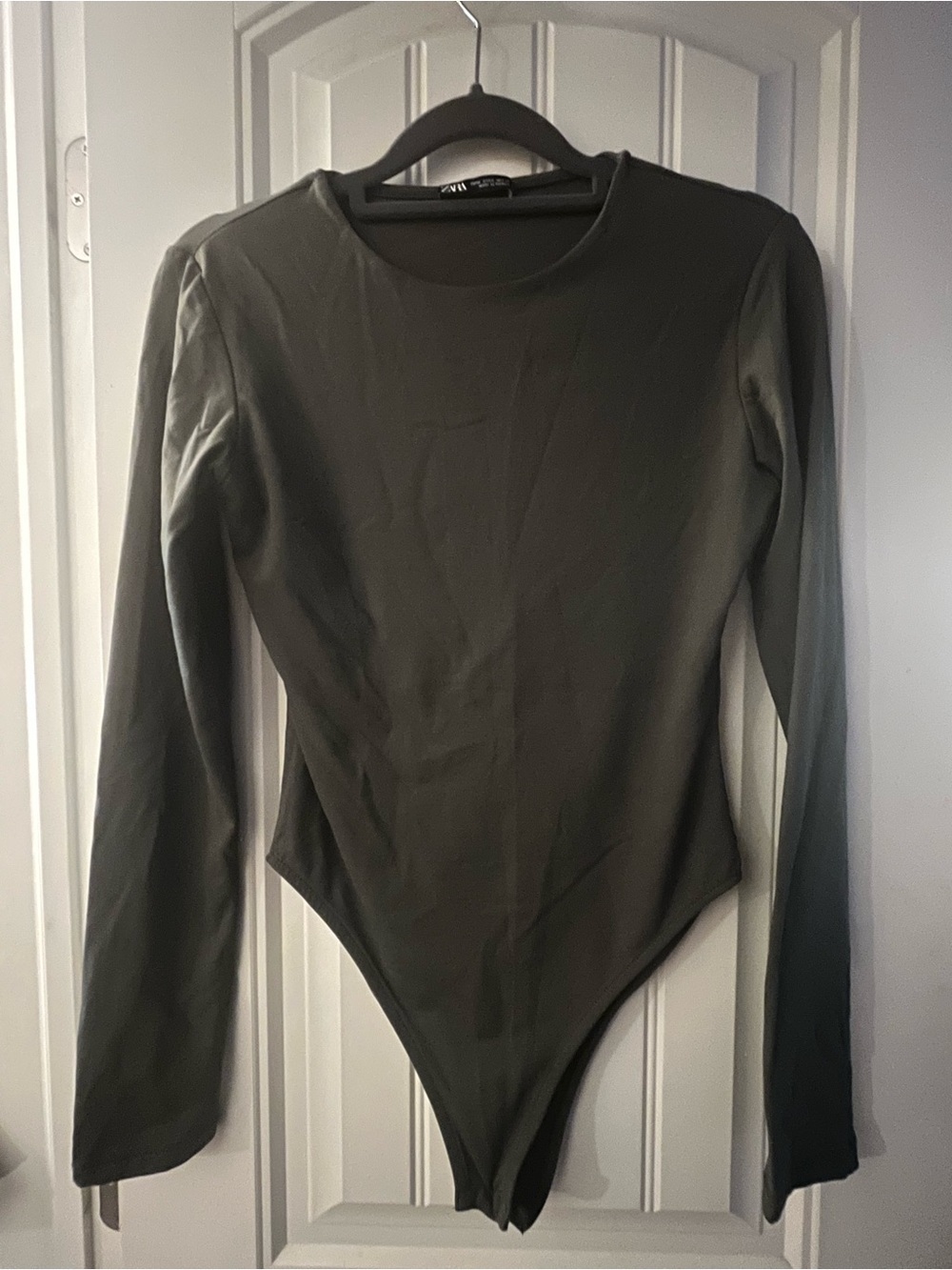 Zara Olive Drab Crew Neck Bodysuit, size medium